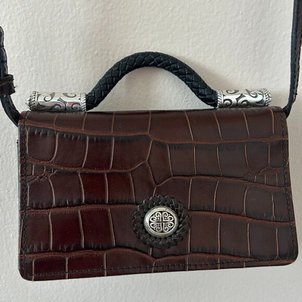 Brighton Employee Mini Crossbody Bag‎ Brown Croc Embossed Leather